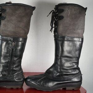 Women's Australia Ugg Uggs Black Leather Suede Waterproof Knee High Boots 10